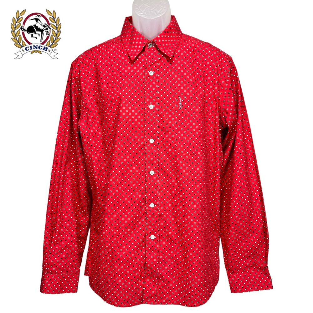 Cinch Men’s Medium‎ Modern Fit Red Geometric Western Shirt 100% Cotton